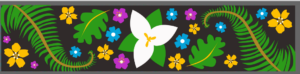 Hawthorne Street Mural Design by Kami Gould featuring a central white trillium flower surrounded by other flowers and fern fronds.