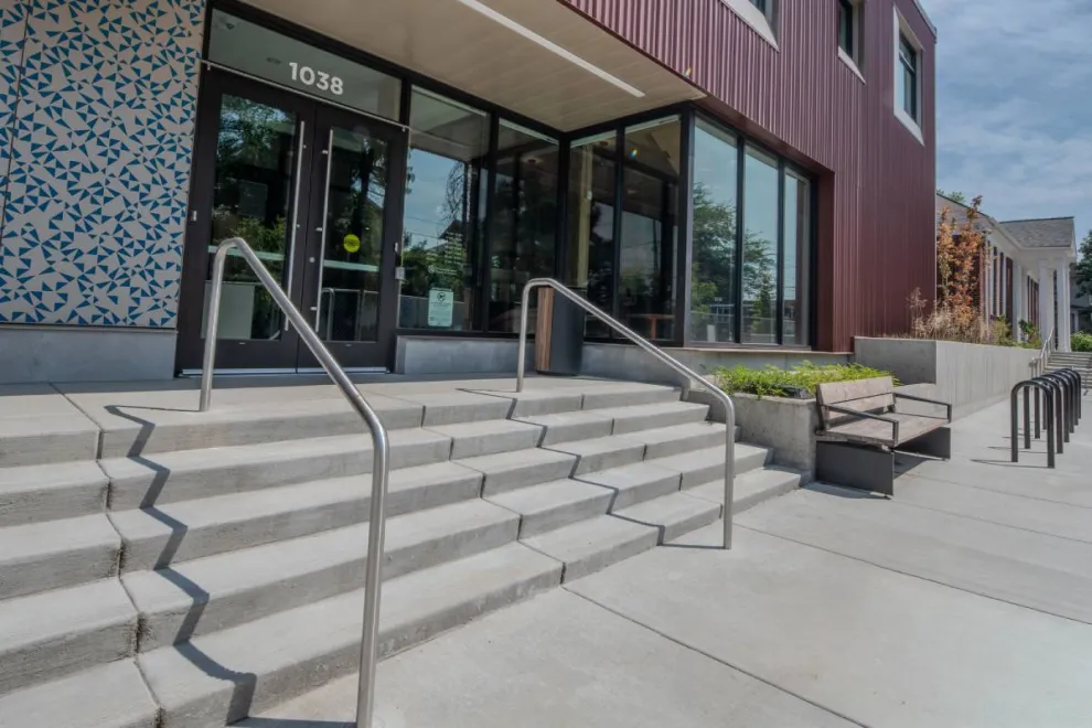 Photo of the new entrance to the Belmont Library